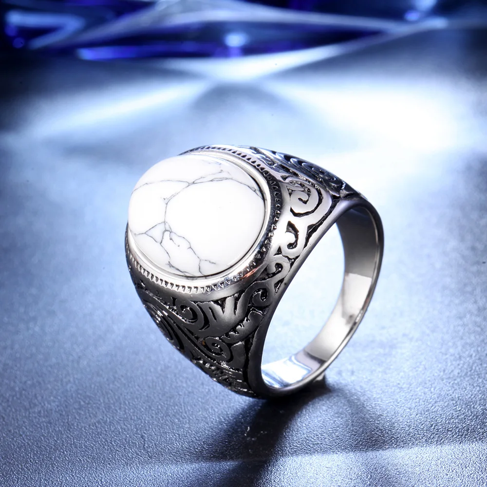 Onlysda Retro Ancient Middle East Arabic Style stone titanium steel ring Jewelry For Men Party Gifts Drop Shipping OSR298