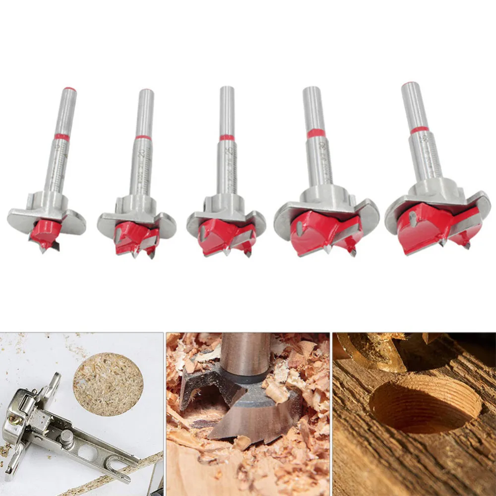 5Pcs Forstnerเจาะสว่านชุดBit Dia 15 20 25 30 35Mmเครื่องตัดไม้HexประแจWoodworking Hole sawสำหรับเครื่องมือไม้กล่อง