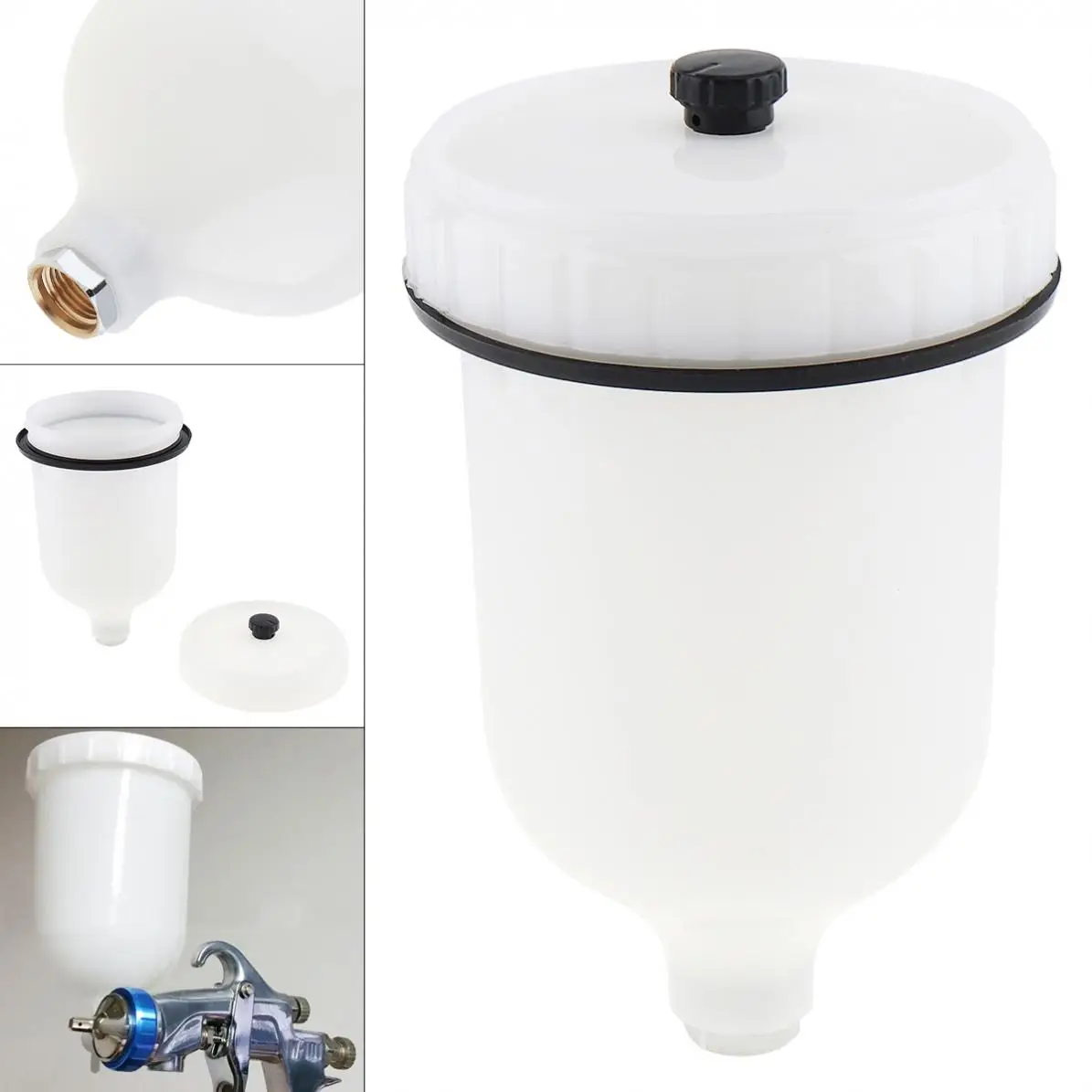 Pistola de Pintura Copo Abs Pote com Thread Thread Rosca Interna e Pequeno Funil para Segurar o Líquido Novo 500ml