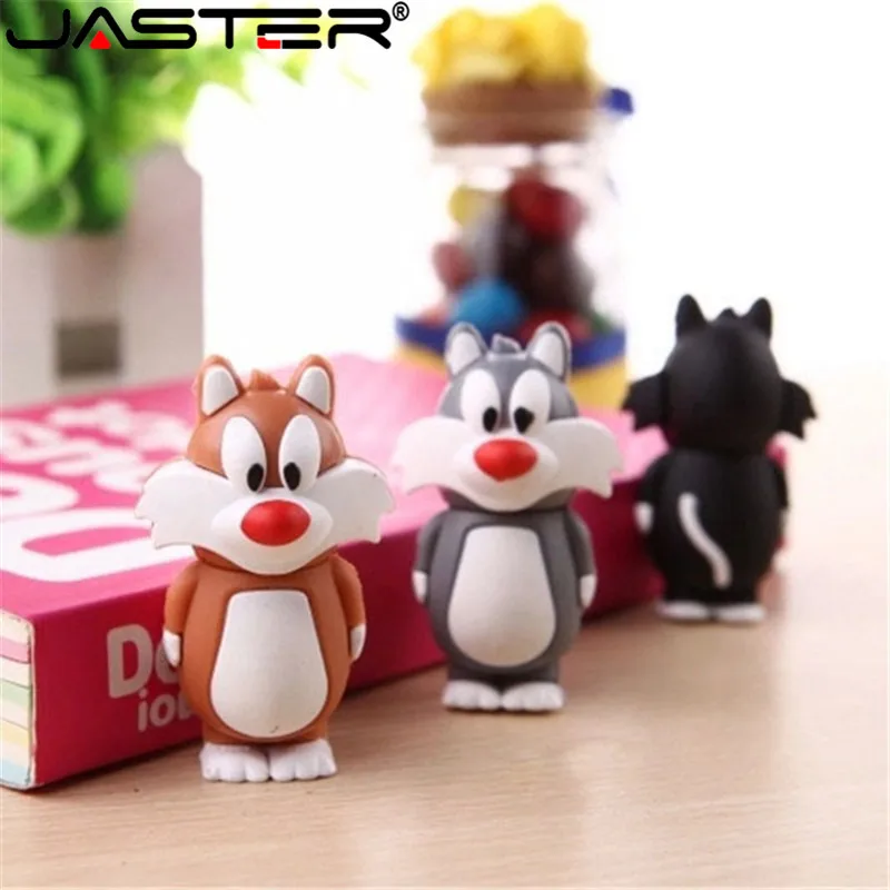 JASTER USB Flash Drives Cartoon Cat Pen Drive Creative Student Gifts Memory Stick Free chain U disk 4GB 8GB 16GB 32GB 64GB 128GB