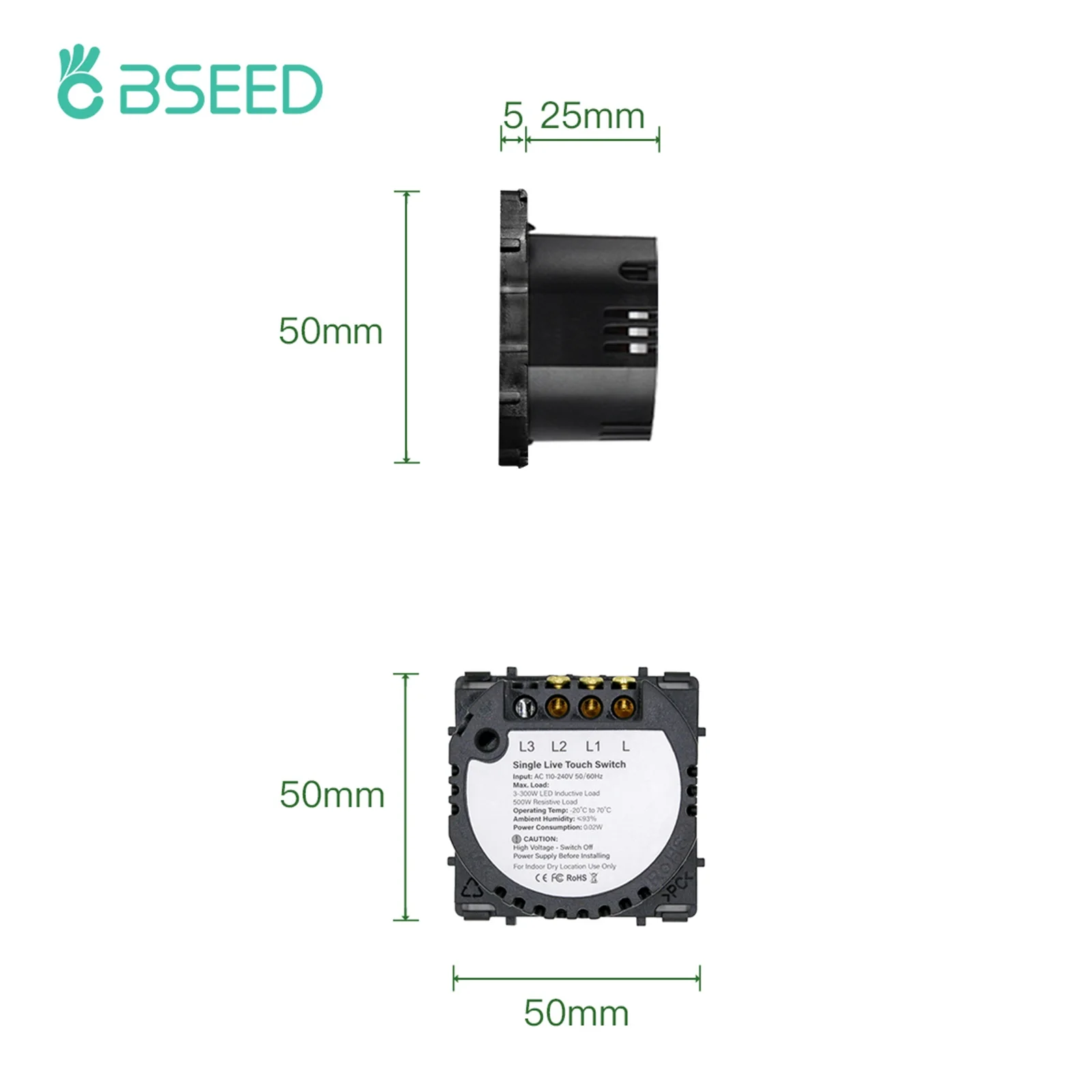 BSEED 1/2/3Gang 1/2Way Light Switch Function Base Wall Touch Switches Insert Moudule DIY Parts Without Panel Dark Blue Backlight