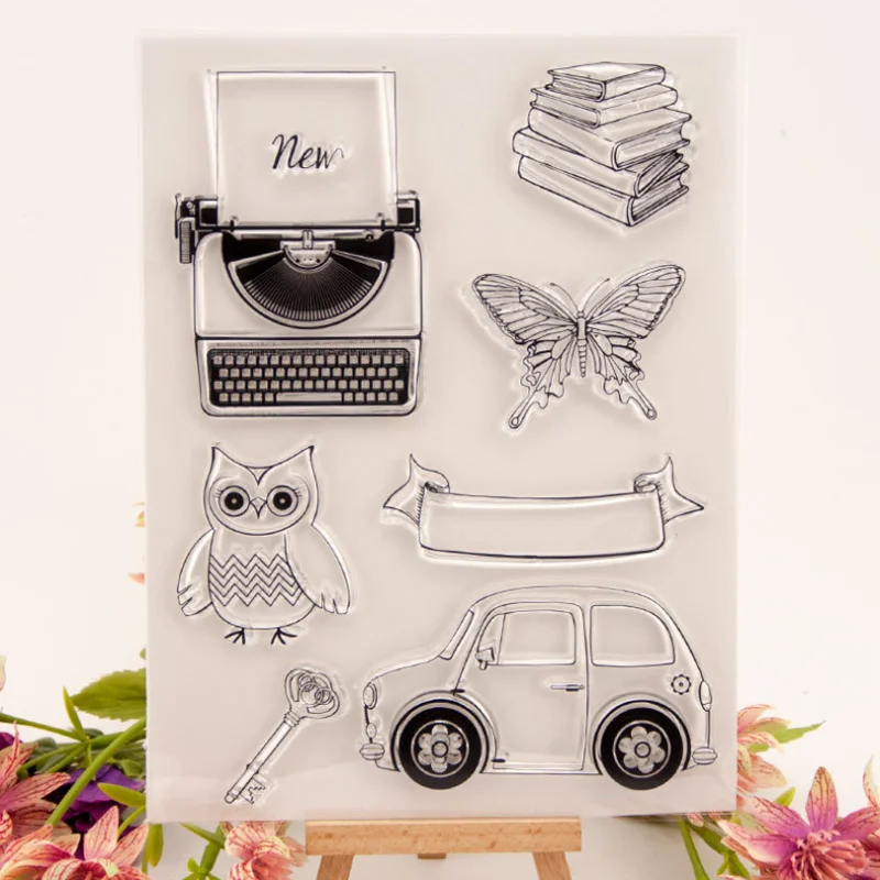 

1pc Car Owl Transparent Seal Clear Silicone Stamp Cutting DIY Scrapbooking Rubber Coloring Embossing Decor Reusable 15.5*20.5cm