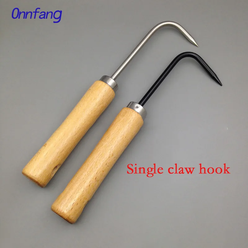 Gancho de raíz de una sola garra con mango de madera, Extractor de raíces, gancho de deshierbe para bonsái, gancho de deshierbe, herramienta de aflojamiento de jardinería