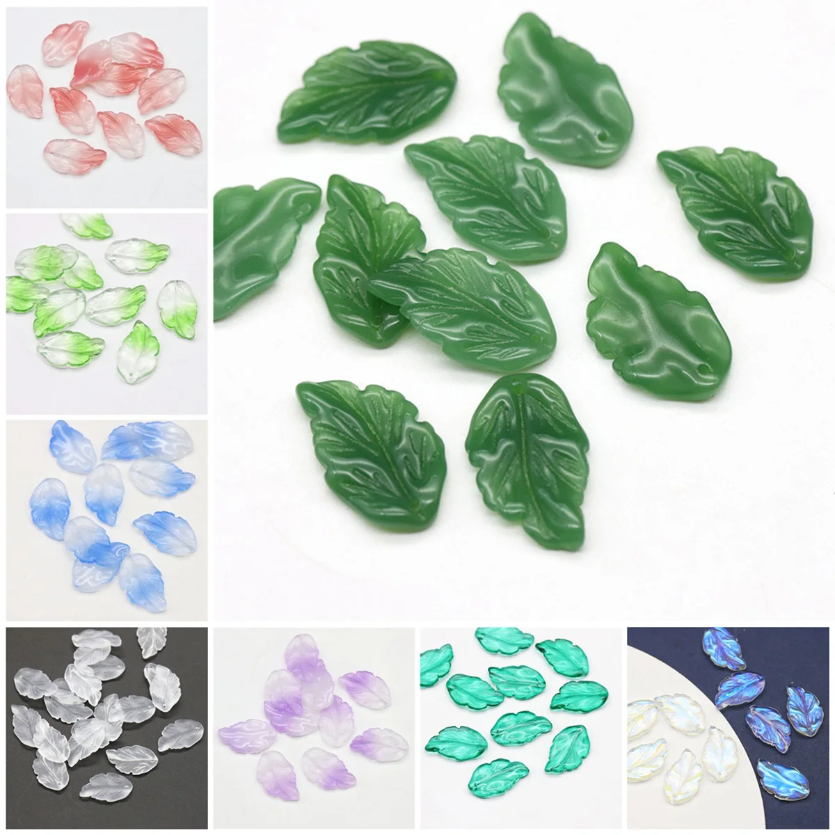 10pcs Leaf Petal Shape 28x17mm Lampwork Glass Loose Pendants Beads for Jewelry Making DIY Handmade Crafts Findings