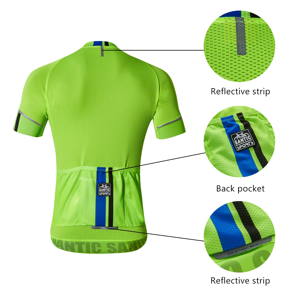 SANTIC Pro Cycling Jerseys Men Bicycle Short Sleeve Anti Slip Cuff Road Bike Cycling Top Breathable Sport Clothes Back Pocket