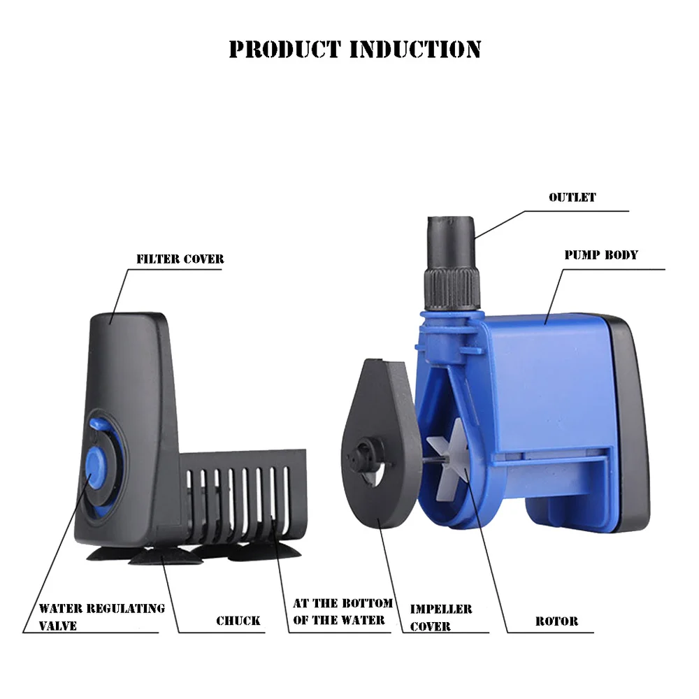 Mini bomba submersível para aquário, tanque de peixes, lago, fonte hidroponia, fluxo ajustável, 220v,-l/h