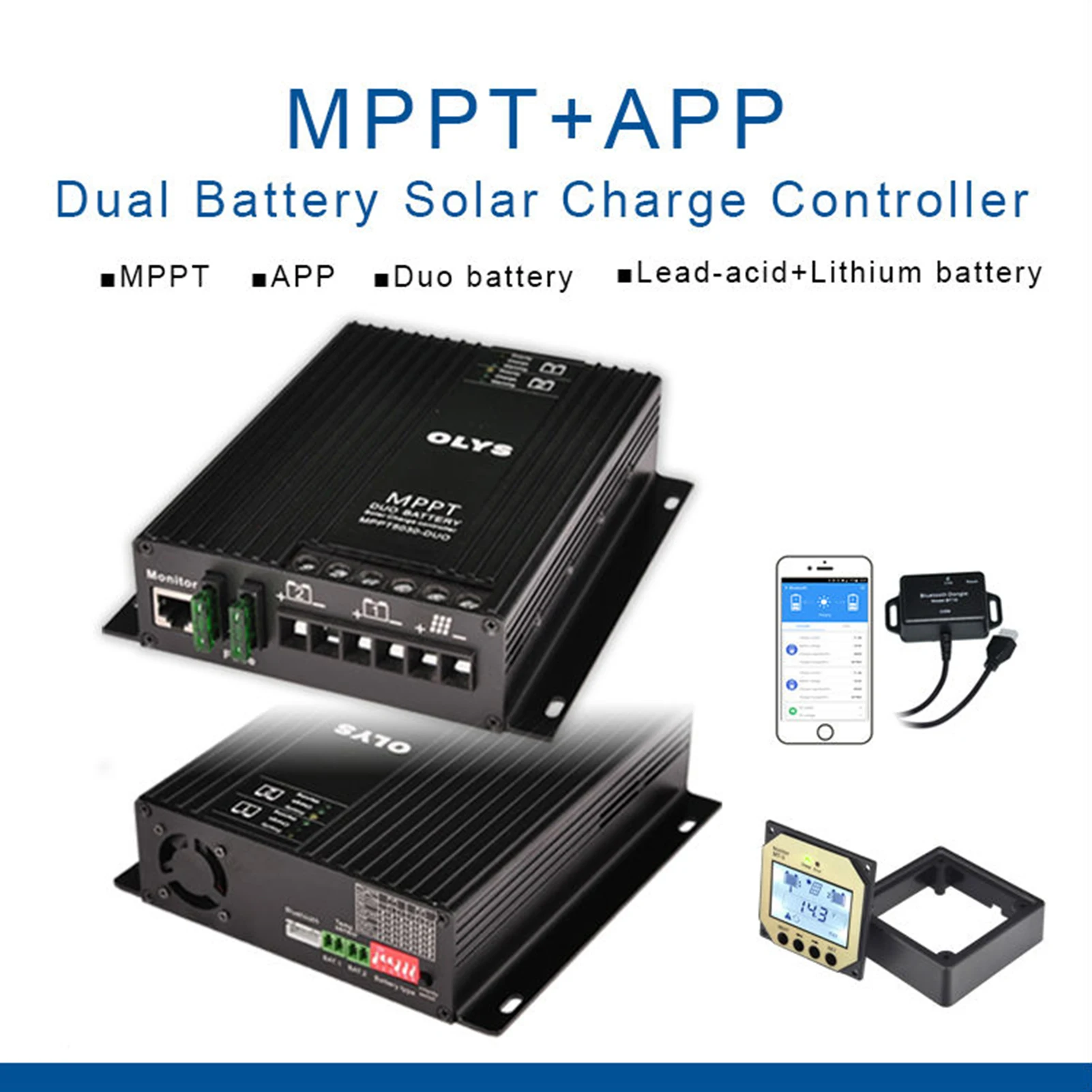 Solar Controller MPPT5030-DUO Dual Battery Charging MPPT Solar Controller With Bluetooth Display Screen