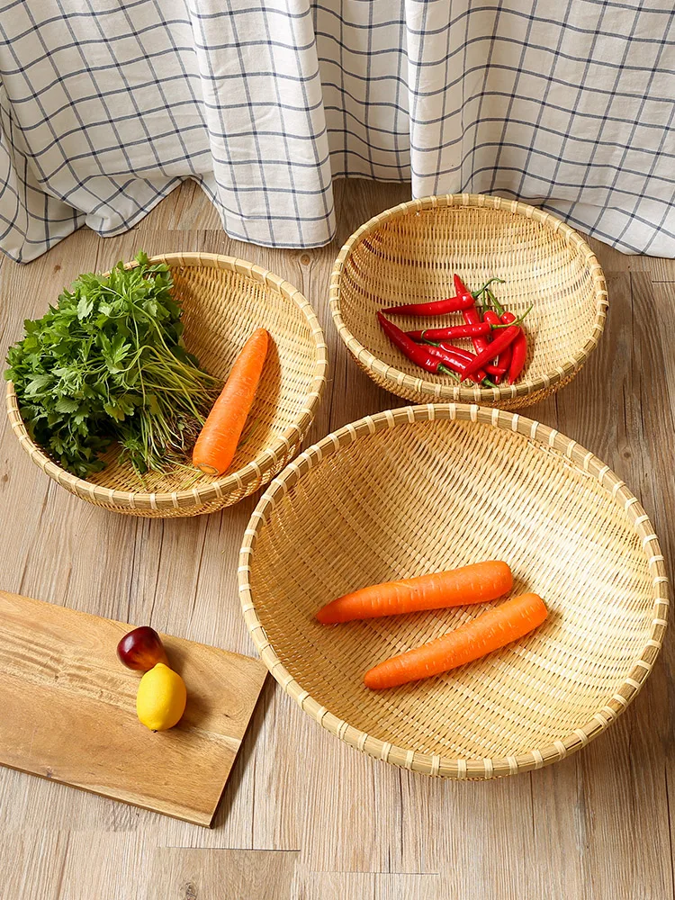 TT Bamboo Woven Kitchen Fruit Plate Draining and Washing Vegetable Basket Steamed Bread Basket Chopsticks Basket Egg Basket