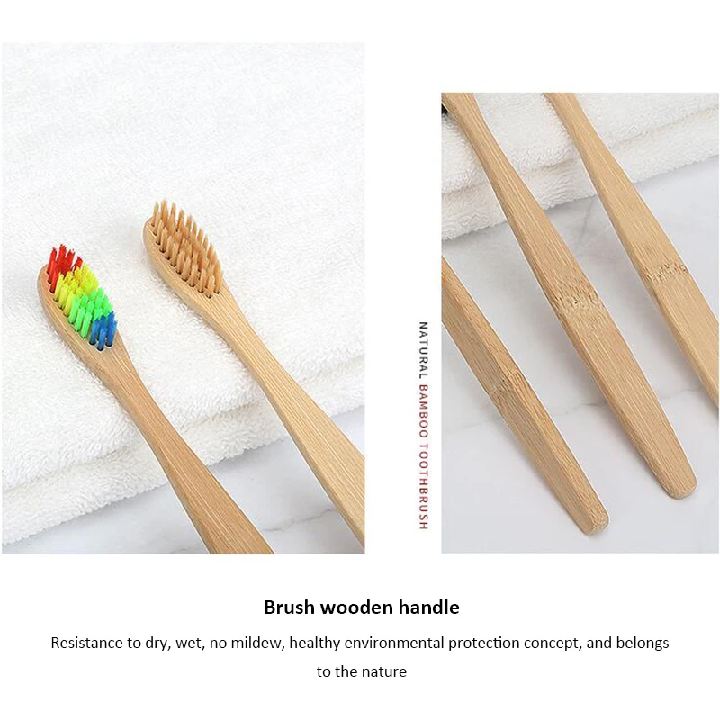 Dighealth 1PC Bamboo Toothbrush Environmental Rainbow Colorful Whitening Soft Bristles Bamboo Toothbrush Eco-friendly Oral Care