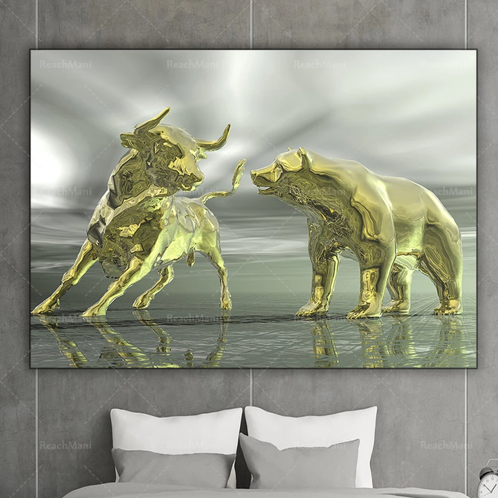 Bull market and bear market business concept art, symbol wall decoration, market stock exchange printing, financial wall decorat