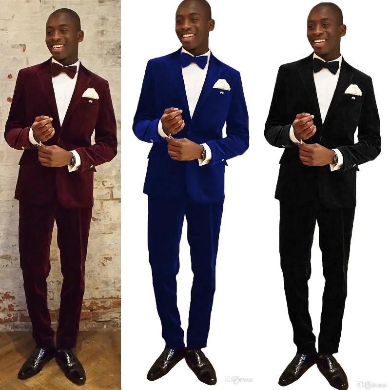 

JELTONEWIN 2022 New Blue Black Burgundry Tailor-Made Suits 2 Piece Set Men Suits Slim Fit Velvet Formal Tuxedo Jacket Pants