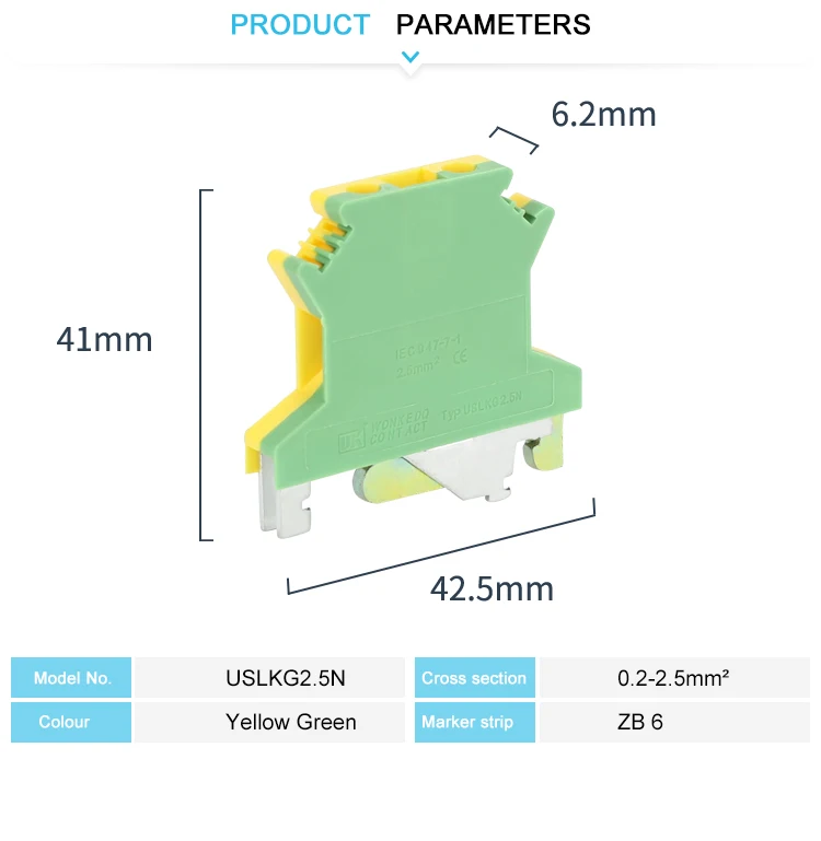 10 Stück USLKG2.5 Schrauben-Erdungs-DIN-Schienenklemmenblock Erdungsschutz Modular UK 2,5 mm Draht Elektrischer Steckverbinder USLKG-2.5N – Detail 11