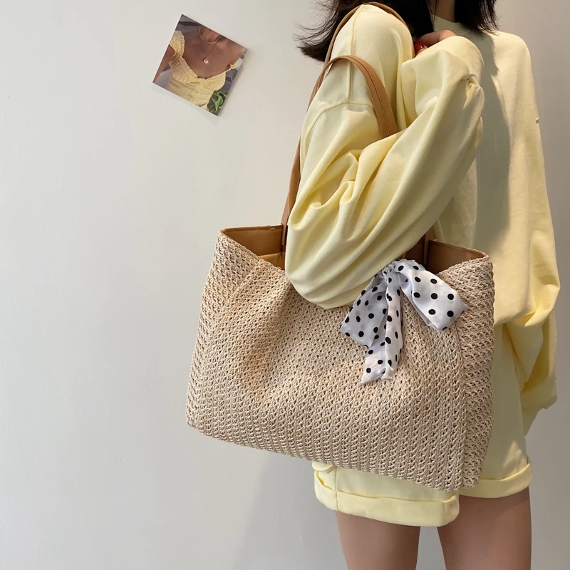 casual straw women shoulder bags wicker woven handbags rattan summer beach bag large capacity tote lady big purses shopper new