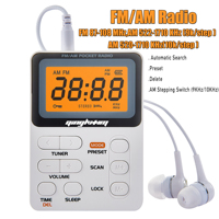 Mini FM/AM Radio Portable Pocket Radio with LED Display 3.5mm Earphone Support Manual/Auto Save Station 9K/10K Receiver