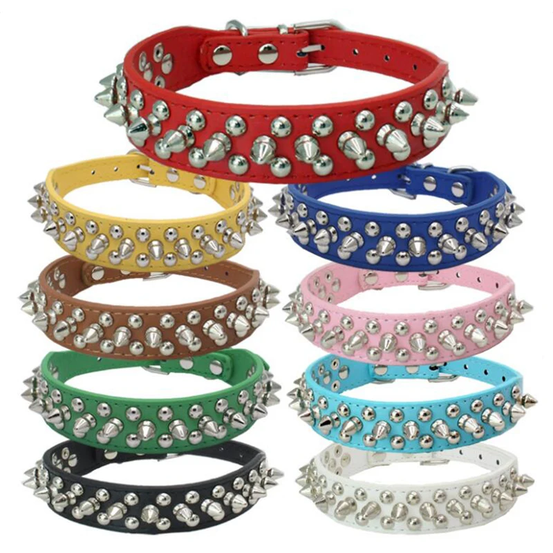 Hot Selling Large Dog Spiked Studded Leather Dog Collar Puppy Medium Large Breeds Pitbull Mastiff Boxer Bully 9 Colors XXS-XXL