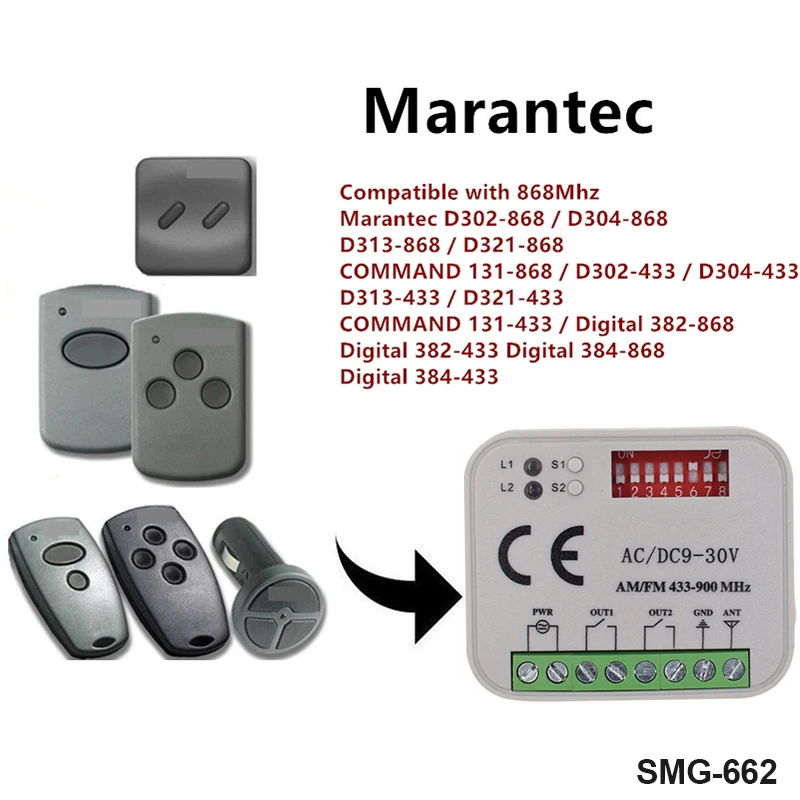 

Универсальная модель для пульта дистанционного управления Marantec 433 МГц 433,92 МГц 868,3 МГц, 2-канальный коммутационный модуль