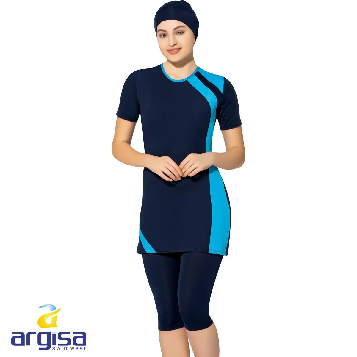 Argisa 7520 Half Sleeve Piece Semi Burkini Muslim Swimwear 36-52 Plus Size Hijab Islamic Swimsuit Fashion Turkey Women Cover