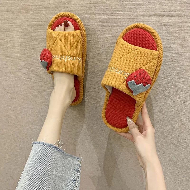 Linen Slippers Female Summer Cotton Linen Man Women Home Slipper Four Seasons Indoor Silent Lovers Thick Soled Antiskid Slippers