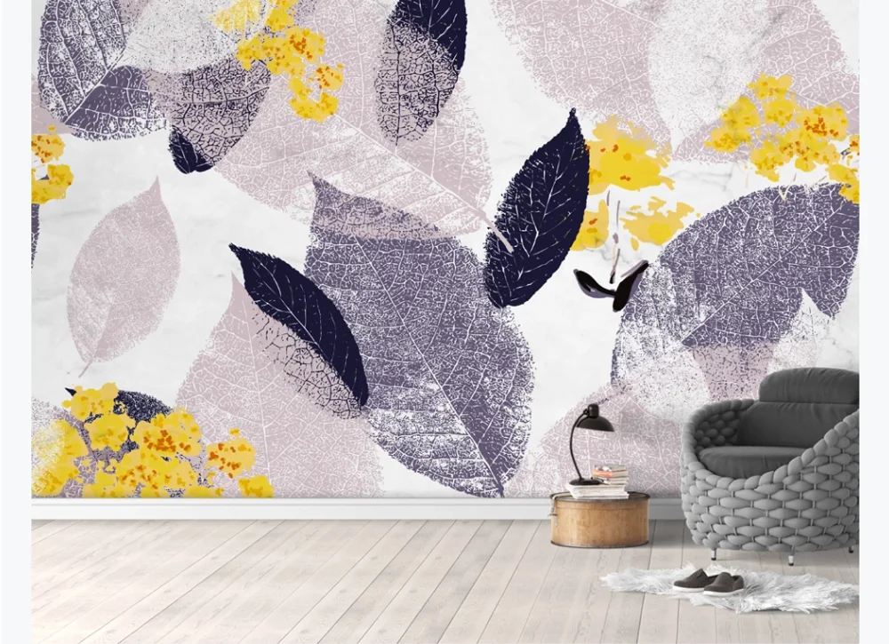 

XUE SU Пользовательские Фото Обои фреска свежие скандинавские прозрачные листья фоновая стена