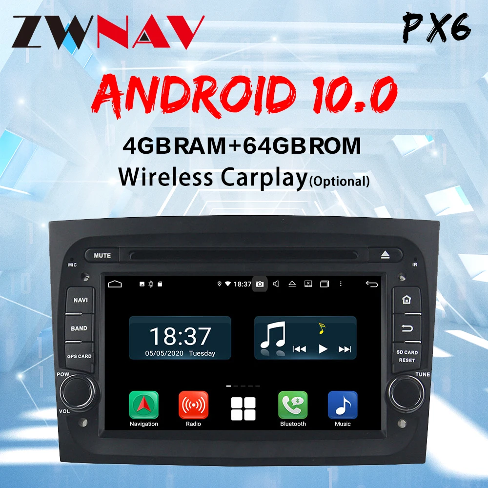 Android 10 CARPLAY PX6Car DVD Player GPS Navigation Head unit for FIAT DOBLO 2016 2017 Auto Stereo Unit Vehicle Multimedia Radio