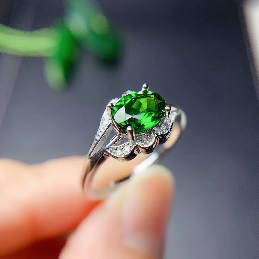 

CoLife Jewelry 925 Silver Ring for Daily Wear 6*8mm Natural Chrome Diopside Ring Fashion Silver Gemstone Ring