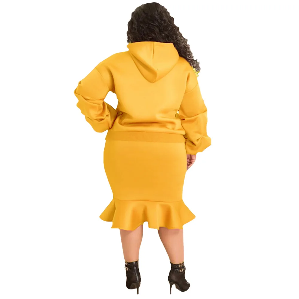 Women Clothing Sets Plus Size 2021 New Fall Winter Hooded Long Sleeve Fashion Loose Casual Sports Sweater Suit Female Skirt Suit