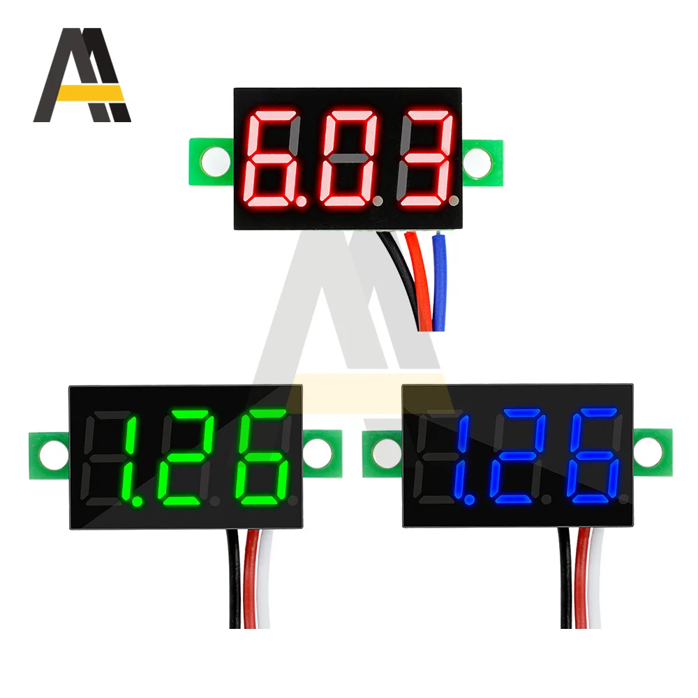 0.36นิ้วโวลต์มิเตอร์ DC 0-30V 3สายไฟ LED รถยนต์เครื่องวัดแรงดันไฟฟ้าโวลต์มิเตอร์แผง3หลักแรงดันไฟฟ้าปัจจุบัน