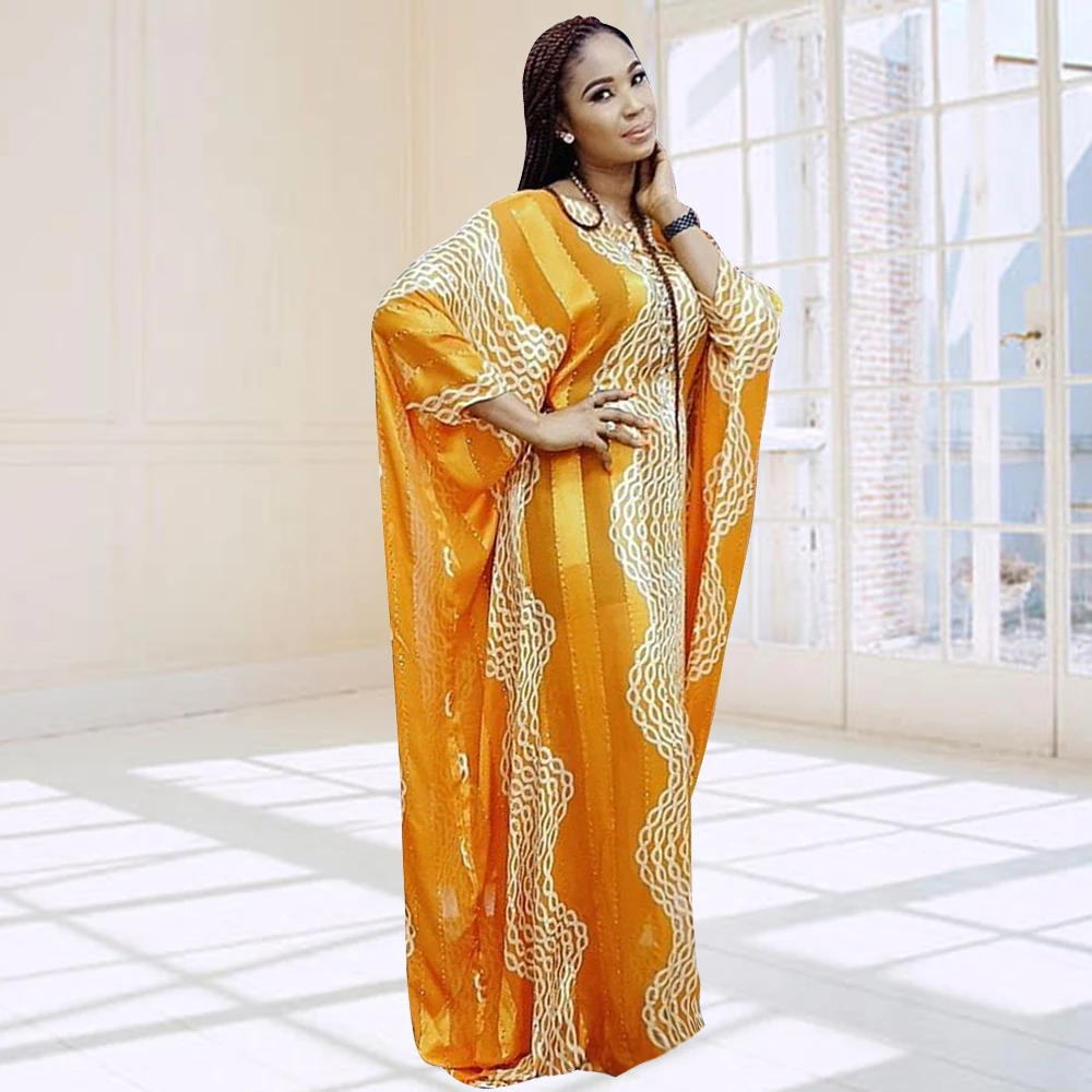 

Summer Fashion 2021 New African Dresses For Women Long Bat Sleeve Soft Evening Gowns Print Design Clothing Abaya Dubai