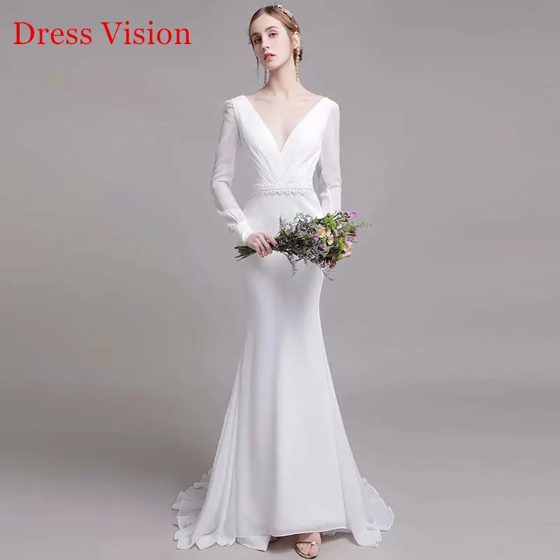 Trouwjurk Платья Bruid Gown Vestido De Novia Robe De Mariage V-hals Vloer-Lengte Backless Lange Mouwen