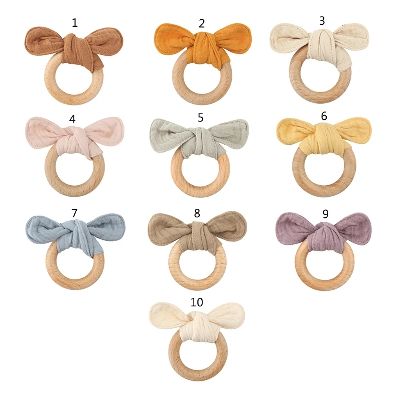 1 Set Pacifier Clips Chain Cotton Baby Bibs Teether Saliva Towel Pacifier Chain Bunny Ear Wooden Baby Gym Ring Teething Bracelet