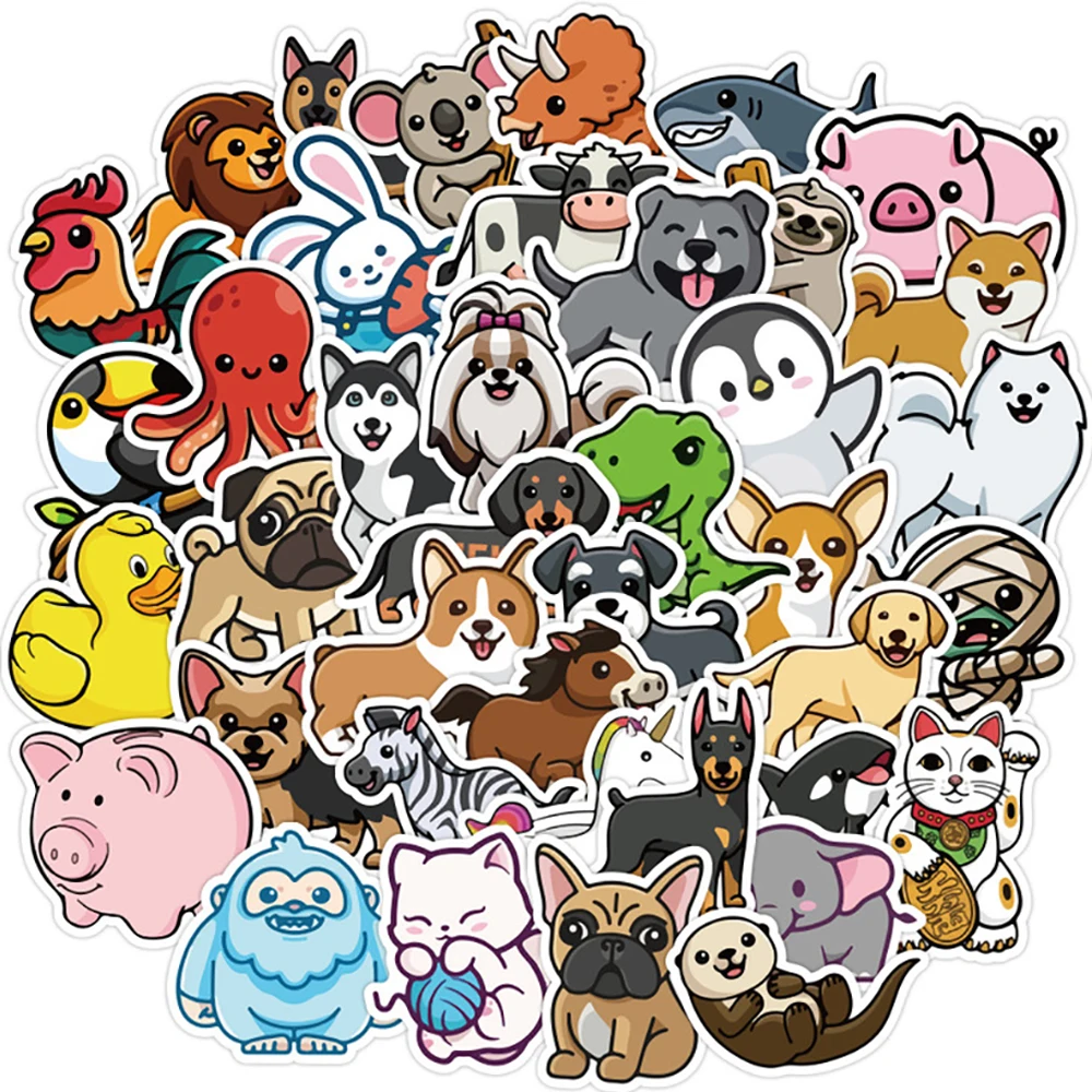 10/30/50PCS Kawaii Animal Cartoon Stickers Skateboard Fridge Phone Guitar Motorcycle Luggage Decal Sticker Fun for Kid Toy