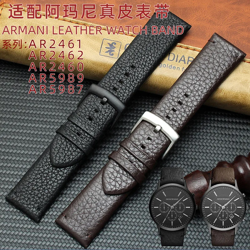 For Armani Genuine Leather Watch Band Ar2461 2462 2460 5989 5987 Cowhide Bracelet 24mm Men