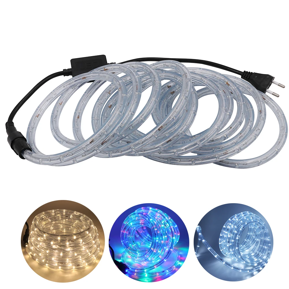 Round Tube Neon Light 220V Clear PVC Rope Lights 36Leds/m Waterproof Commercial Neon Sign Round 2-wire LED Strip Flexible Light