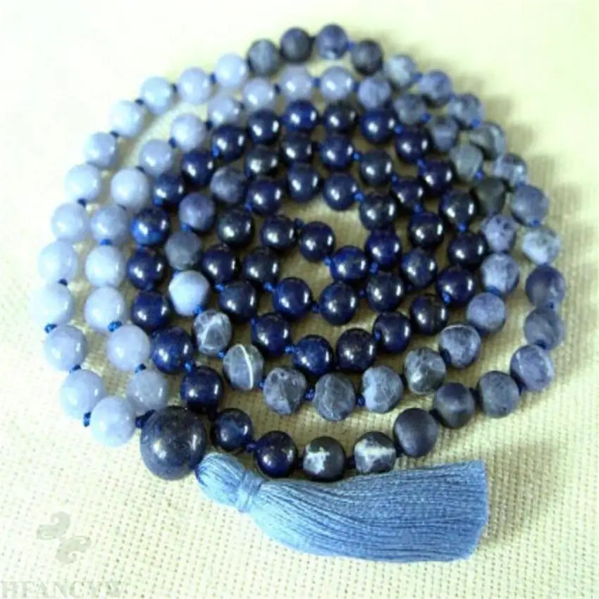 8mm Lapis lazuli Sodalite Aquamarine 108 Beads Mala Necklace energy Chakas Unisex MONK energy spirituality Buddhist natural Men