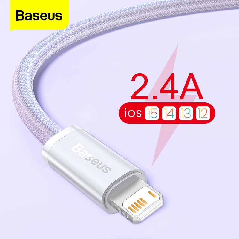 Baseus USB Cable For iPhone 13 12 11 Pro XS Max XR X 8 7 Mini 2.4A Fast Charging Data Phone Cable For iPhone 13Pro Max Wire Cord