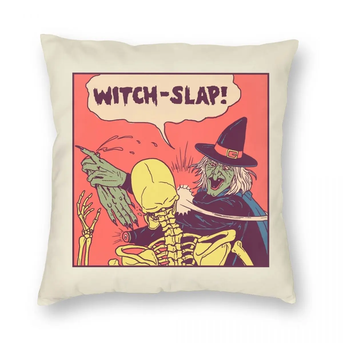 Witch-Slap Square Pillowcase Polyester Linen Velvet Pattern Zip Decorative Home Cushion Cover