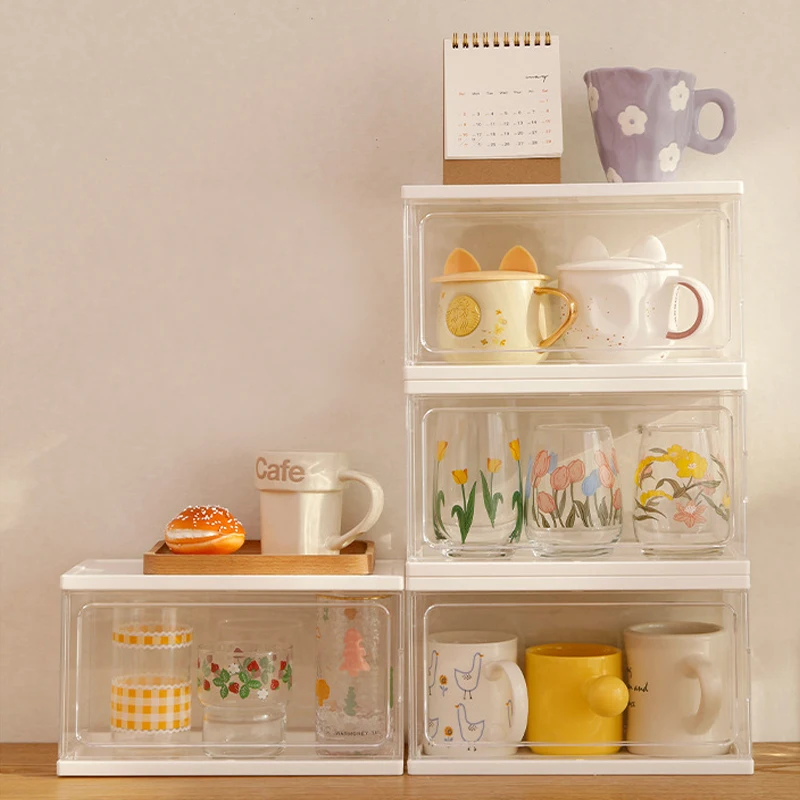 

Stackable Mug Storage Box Coffee Cup Organizer Holder Storage Display Case Collection Container Dustproof Home Office Organizer
