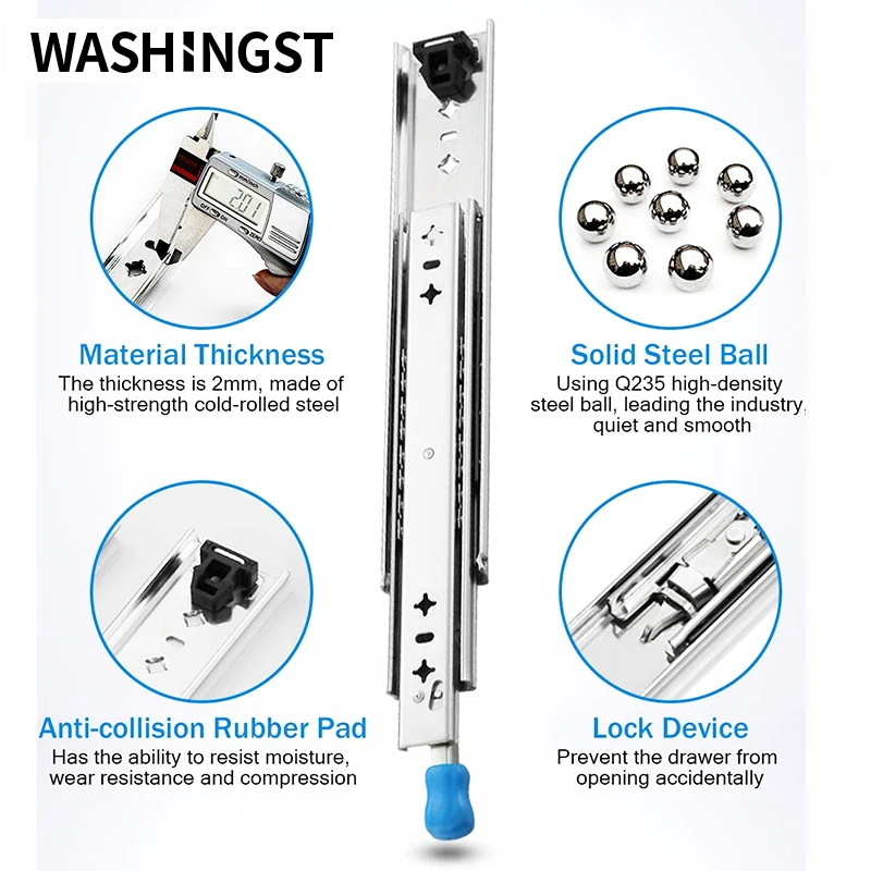 Imagem -03 - Washingst-heavy Duty Faixa Gaveta Deslizante com Bloqueio Totalmente Estender Carga-rolamento 120kg Móveis Hardware Rolamento de Esferas