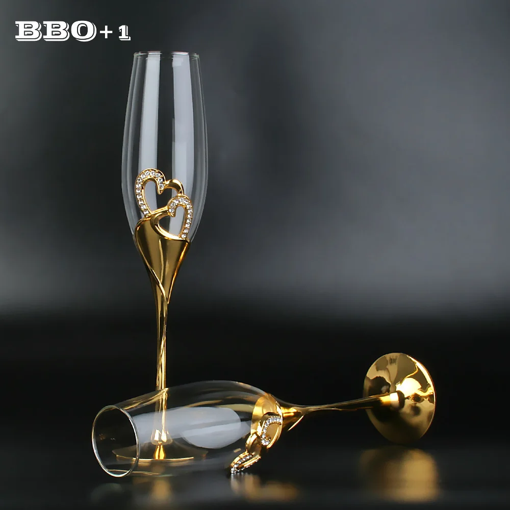 

2pcs Wedding Crystal Champagne Glasses Flutes Gold Engrave Party Goblet Birthday Decoration Wine Glass Dinnerware Gift 200ml