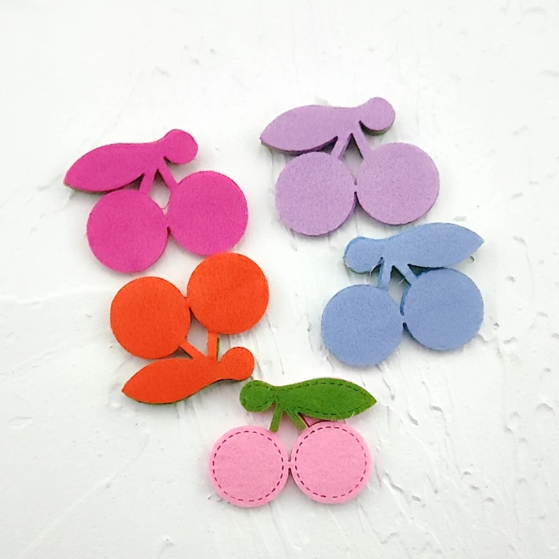 50Pcs/Lot 5*3.8CM Cherry Padded Appliques For children Hair Clip Accessories DIY Kid Patches
