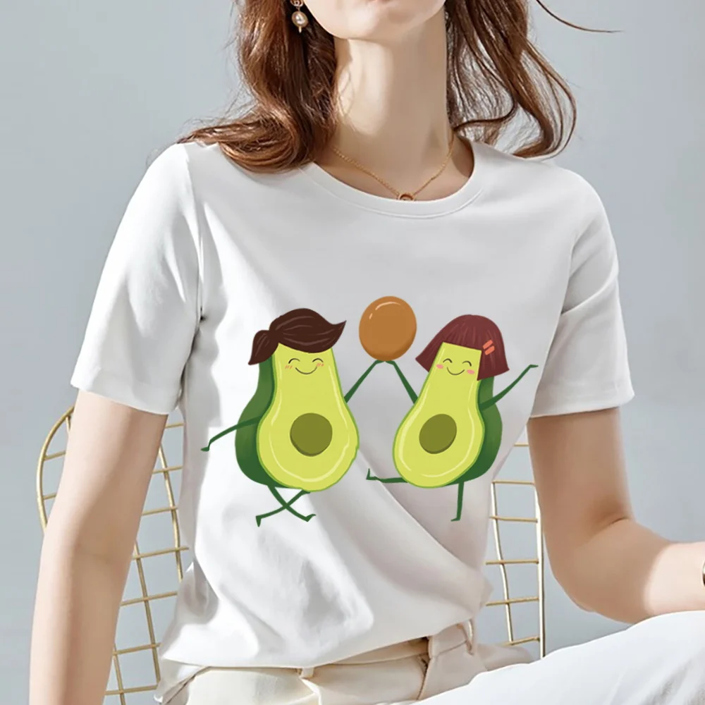 

Tshirts Women Cute Avocado Pattern Print Series White All-match Female Tee Casual O-neck Basis Short Sleeve Tops Women's Clothes