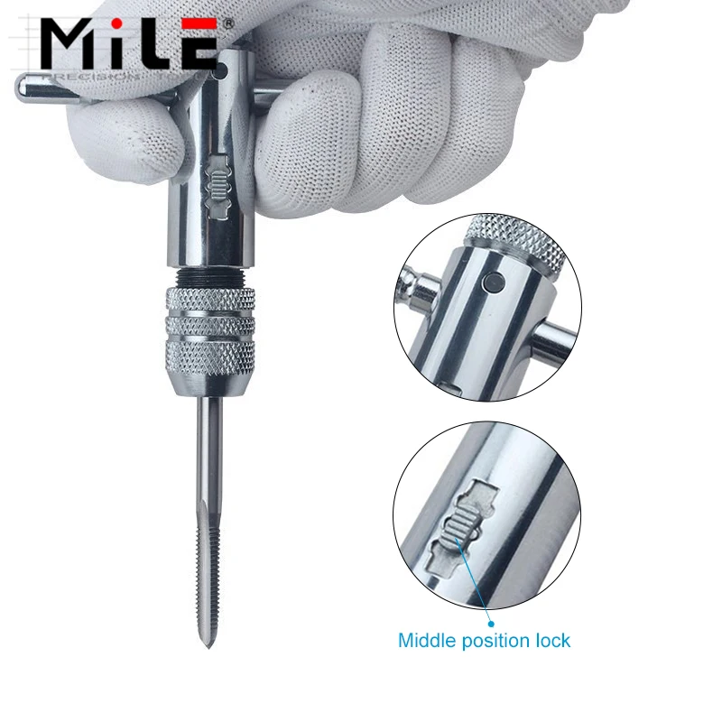 Mile-T-Type Ratchet Twister e Straight Groove Thread Tap, chave ajustável, ferramenta de batida, M3-M8, 6pcs por conjunto