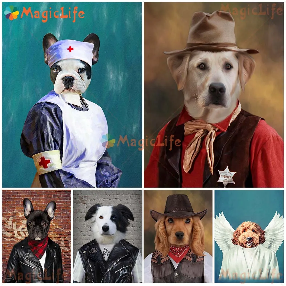 

Vintage Cowboy Dog Animal Funny Pet Gentleman Wall Pictures For Living Room Nordic Poster Wall Art Canvas Painting Unframed