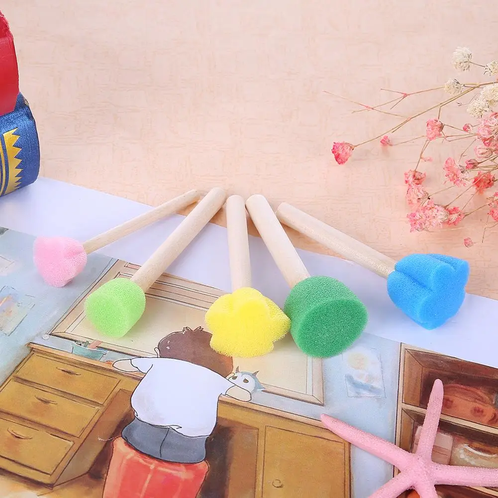 5 개/대 DIY 나무 벽 아트 페인팅 브러쉬 어린이를위한 스폰지 낙서 회화 도구 조기 드로잉 완구 홈 페인트 용품