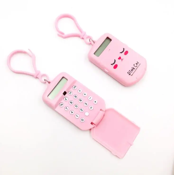 Digital keychain calculator Pocket Size 8 Digit Cartoon Display Ultra-thin Button Battery Cute Portable Calculator For Student