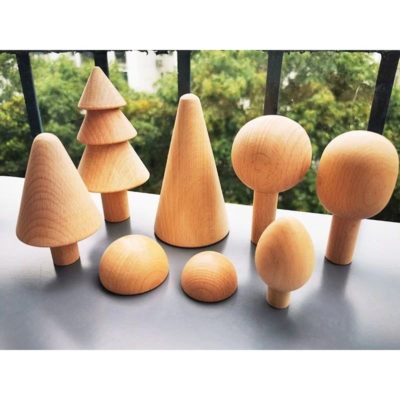 Unpaint Beech Trees Cars Basswood Building Bridge Kids Wooden Montessori Stacking Blocks