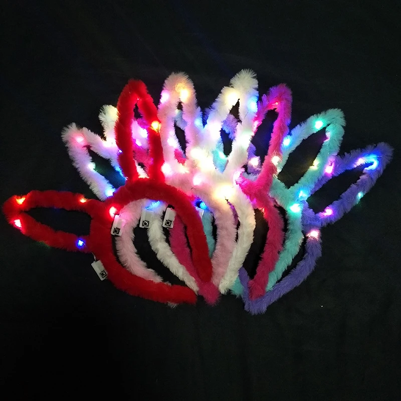 

Led Party Sexy Pink Flashing Bunny Ears Headband Led Luminous Hair Clip Headwear For Kids Party Supplies Decor Glow In The Dark