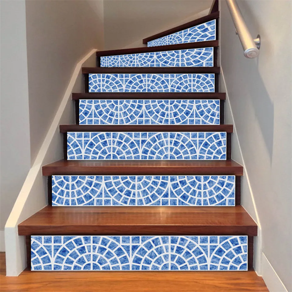 6pcs/set Mosaic Tile Style Stairs Decorative Stickers Corridor Staircase Mural Self Adhesive Decals For Home DIY Decor