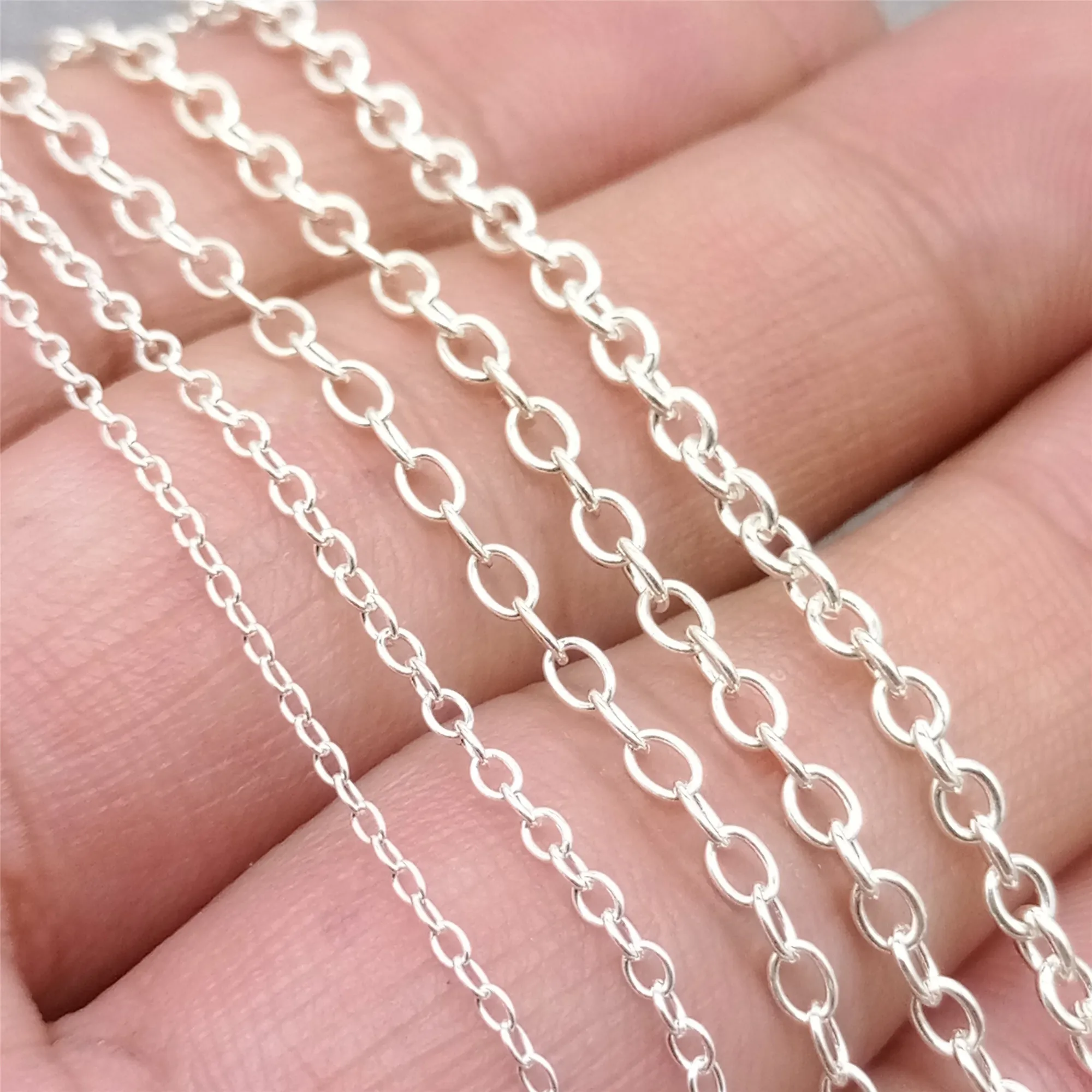 

925 Sterling Silver Bulk Unfinished Cable Chain for Necklace Footage 1.1mm 1.4mm 2.1mm 2.3mm 2.5mm