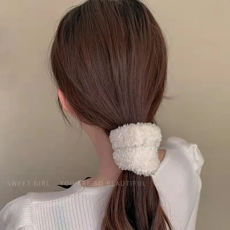 Korean Scrunchie Women Solid Color Elastic Hair Band Winter Plush Hair Ties Girls Scrunchies Hair Accessories Headdress Gift